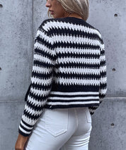 Black and White  Button Up Drop Shoulder Cardigan