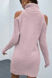 Women's Relaxed Fit Cold-Shoulder Turtleneck Sweater Dress