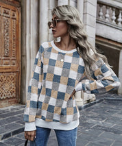 Women's Casual Plaid Drop Shoulder Sweatshirt