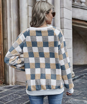 Women's Casual Plaid Drop Shoulder Sweatshirt