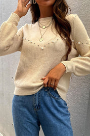 Cream Essence Pearls Beaded Sweater