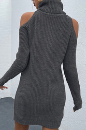 Women's Relaxed Cold-Shoulder Turtleneck Sweater Dress