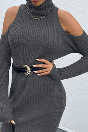 Women's Relaxed Cold-Shoulder Turtleneck Sweater Dress