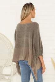 Women's Batwing Sleeve Fringe Trim Poncho