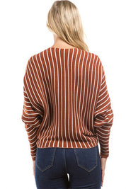 Women's Casual Brown Stripe Pullover Sweater