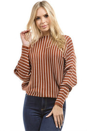 Women's Casual Brown Stripe Pullover Sweater