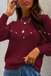 Women's Casual Loose Fit Pearls Beaded Sweater