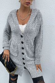 Women's Casual Loose Fit Hooded Gray Knit Cardigan