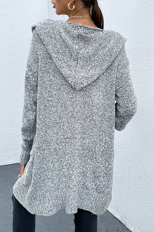 Women's Casual Loose Fit Hooded Gray Knit Cardigan