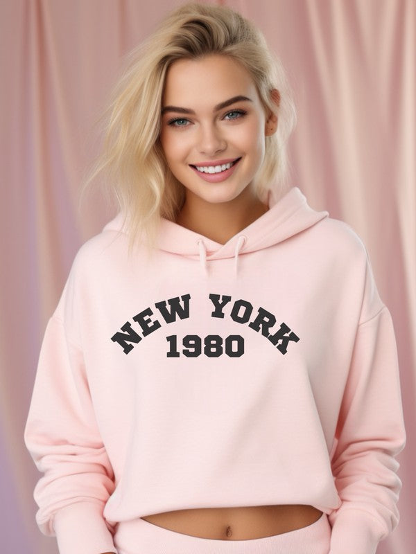 Women's Retro Cropped Hoodie - New York 1980 Style