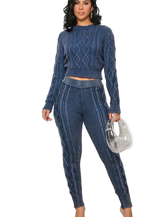 Women's Long Sleeve Sweater and Elastic Waist Pants Set