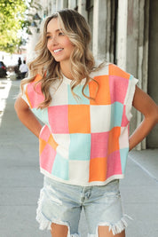 Women's Retro Multi-Color Checker Sweater Vest