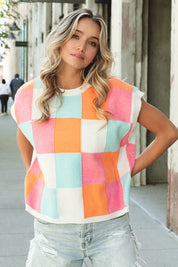 Women's Retro Multi-Color Checker Sweater Vest