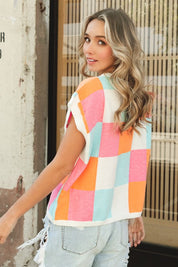 Women's Retro Multi-Color Checker Sweater Vest