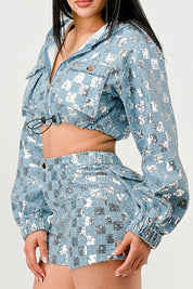 Women's Cropped Sequin Hoodie and High-Waisted Shorts Set