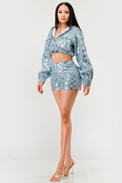 Women's Cropped Sequin Hoodie and High-Waisted Shorts Set