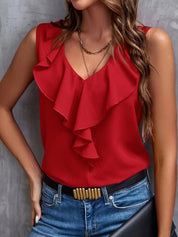 Women's V-Neck Ruffle Trim Top