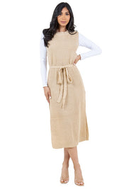 Women's Sleeveless Fashion Sweater Dress with Belted Waist