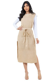 Women's Sleeveless Fashion Sweater Dress with Belted Waist