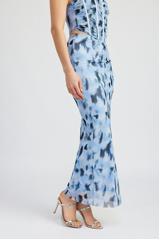 Women's Printed Mesh Maxi Skirt