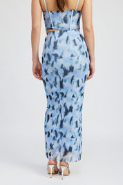 Women's Printed Mesh Maxi Skirt