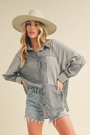 Women's Casual Striped Loose Fit Button-Down Shirt