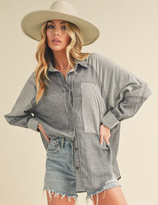 Women's Casual Striped Loose Fit Button-Down Shirt