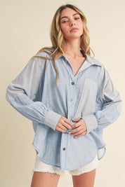 Women's Casual Striped Loose Fit Button-Down Shirt