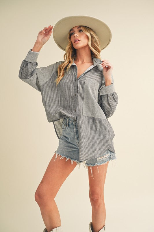 Women's Casual Striped Loose Fit Button-Down Shirt