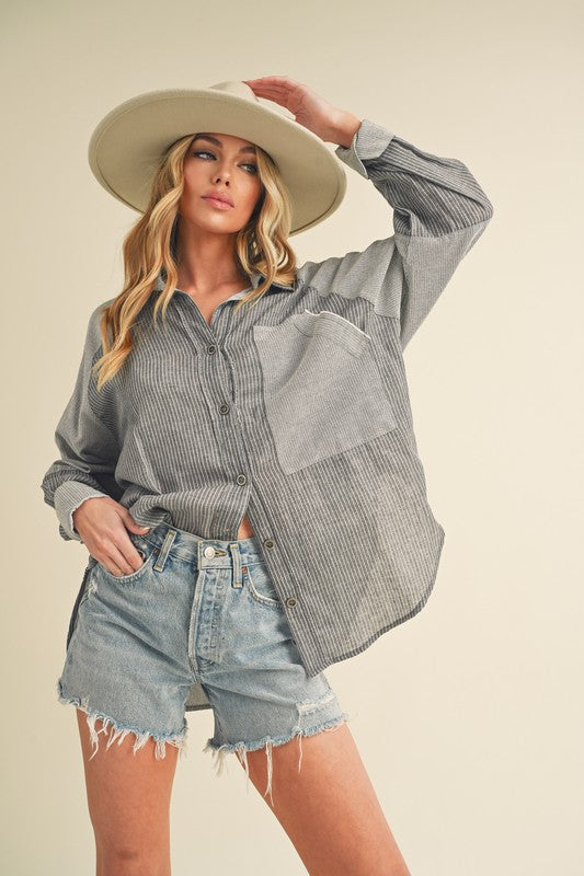 Women's Casual Striped Loose Fit Button-Down Shirt