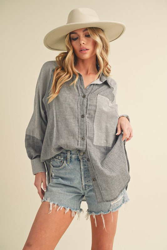 Women's Casual Striped Loose Fit Button-Down Shirt