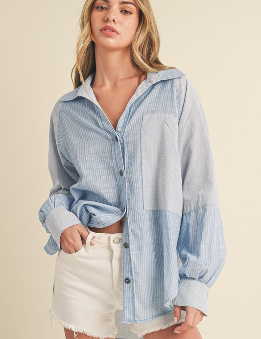 Women's Casual Striped Loose Fit Button-Down Shirt