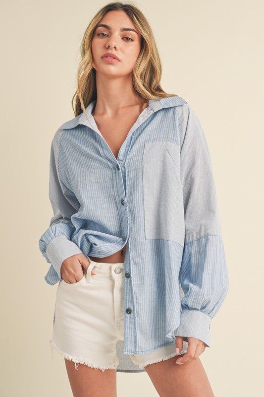 Women's Casual Striped Loose Fit Button-Down Shirt