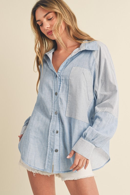 Women's Casual Striped Loose Fit Button-Down Shirt