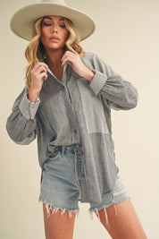 Women's Casual Striped Loose Fit Button-Down Shirt