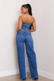 Women's High-Rise Color Block Wide Jeans