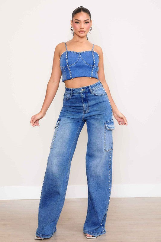 Women's High-Rise Wide Leg Cargo Jeans