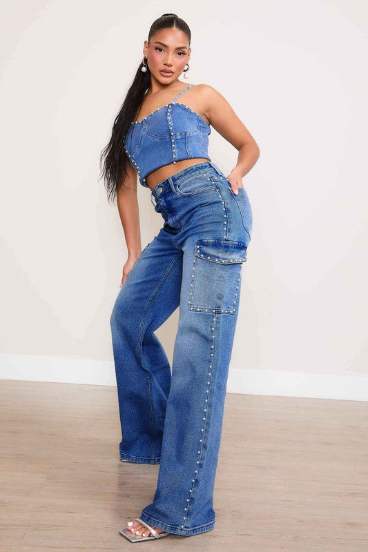 Women's High-Rise Wide Leg Cargo Jeans