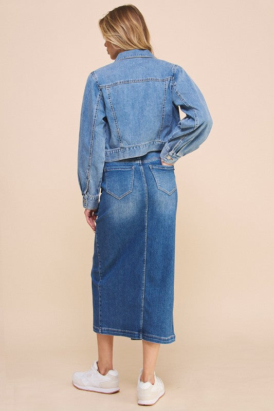 Women's Casual Front Slit Cargo Denim Skirt