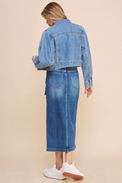 Women's Casual Front Slit Cargo Denim Skirt