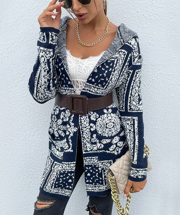 Women's Loose Fit Floral Hooded Cardigan