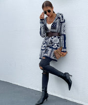 Women's Loose Fit Floral Hooded Cardigan