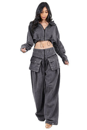 Women's Oversized Denim Jacket and Wide Leg Pant Set