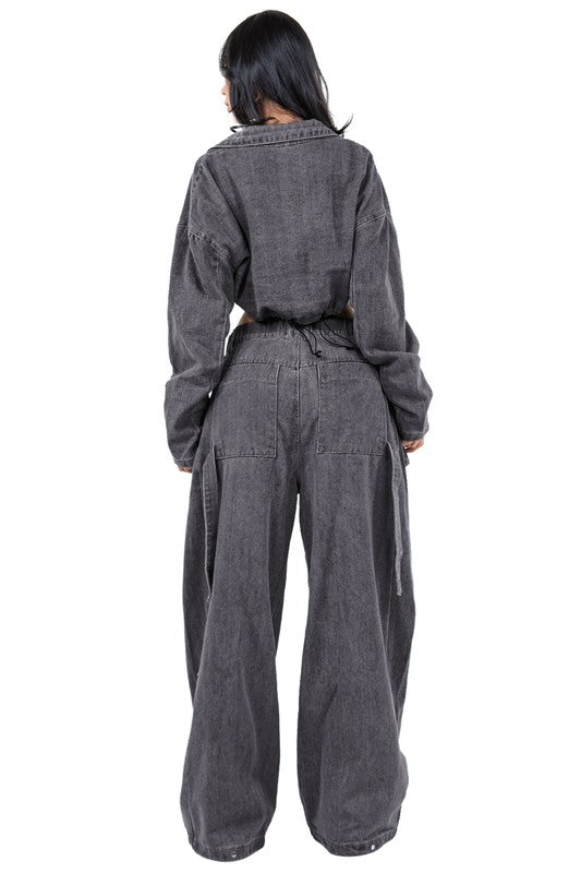 Women's Oversized Denim Jacket and Wide Leg Pant Set