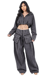 Women's Oversized Denim Jacket and Wide Leg Pant Set