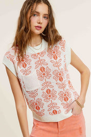 Women's Casual Flower Pattern Sleeveless Sweater Top