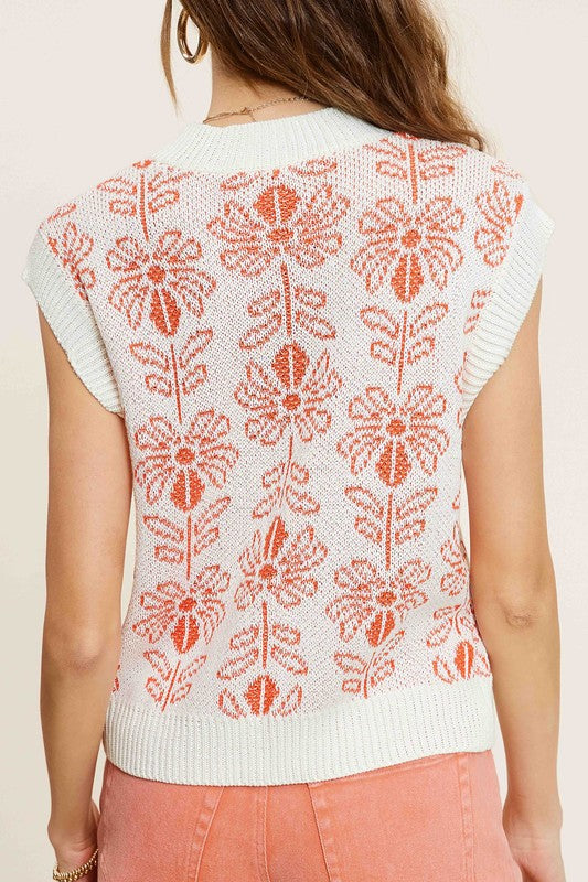 Women's Casual Flower Pattern Sleeveless Sweater Top