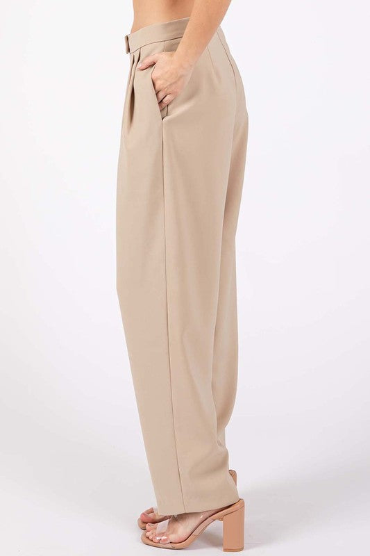 Women's Plus High Waisted Loose Fit Pleated Slacks