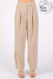 Women's Plus High Waisted Loose Fit Pleated Slacks