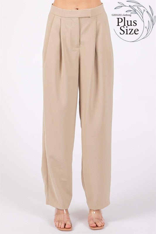 Women's Plus High Waisted Loose Fit Pleated Slacks